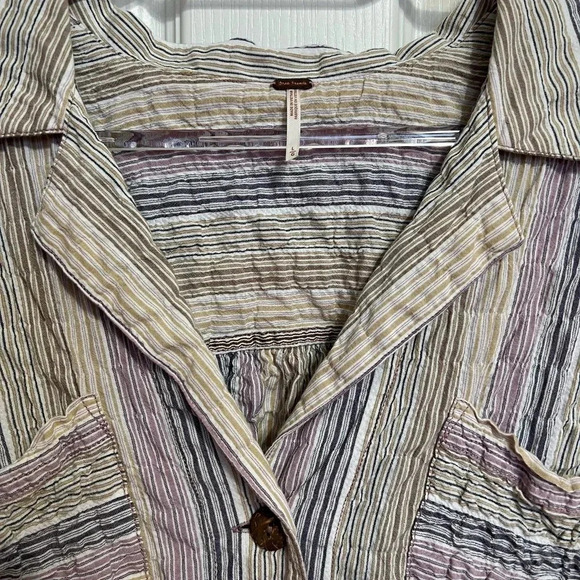 Free People High Tide Pastel Stripe Button Down Shirt Size Large - Picture 5 of 13
